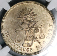1869-Mo NGC MS 62 Mexico 50 Centavos Balance Scale Silver 46k Coin POP 4/3 (24043001C)