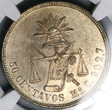 1869-Mo NGC MS 62 Mexico 50 Centavos Balance Scale Silver 46k Coin POP 4/3 (24043001C)