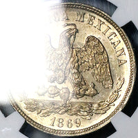 1869-Mo NGC MS 62 Mexico 50 Centavos Balance Scale Silver 46k Coin POP 4/3 (24043001C)
