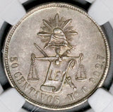 1870-Mo NGC XF 45 Mexico 50 Centavos Rare 52k Silver Coin POP 1/4 (26103001C)