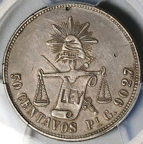 1870-Pi G PCGS XF Mexico 50 Centavos Potosi Mint Rare 50k Silver Coin (25052903C)