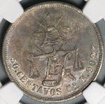 1874-Ho NGC AU 55 Mexico 50 Centavos Hermosillo Mint Silver Coin POP 1/0 (23071501R)