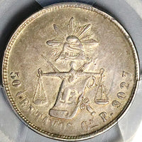 1875-Cn PCGS AU 50 Mexico 50 Centavos Culiacan Mint Silver Coin POP 1/2 (24052001D)