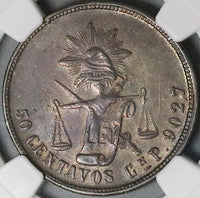 1876-Cn NGC AU 53 Mexico 50 Centavos Culiacan Mint Silver Coin POP 1/4 (23071401C)