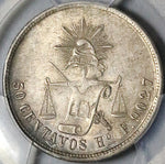 1876-Ho PCGS AU 58 Mexico 50 Centavos Hermosillo Mint Silver Coin POP 1/0 (24010501C)
