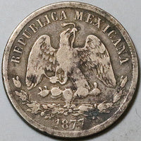1877-Ho Mexico 50 Centavos Hermosillo Mint Key Date Silver Coin (25050202R)