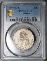 1877-Zs PCGS AU 58 Mexico 50 Centavos Zacatecas Mint Silver Coin POP 1/3 (24022001C)