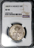 1883-Pi NGC XF 45 Mexico 50 Centavos Balance Scale 29k Rare Silver Coin POP 1/1 (26091201C)