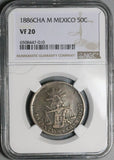 1886-CHa NGC VF 20 Mexico 50 Centavos Chihuahua Silver 18k Coin POP 1/0 (23063001C)