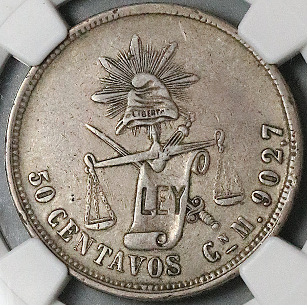 1887-Cn NGC XF 45 Mexico 50 Centavos Culiacan Mint 76k Silver Coin (23071403C)