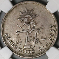 1887-Cn NGC XF 45 Mexico 50 Centavos Culiacan Mint 76k Silver Coin (23071403C)