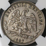 1887-Cn NGC XF 45 Mexico 50 Centavos Culiacan Mint 76k Silver Coin (23071403C)