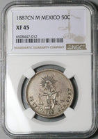 1887-Cn NGC XF 45 Mexico 50 Centavos Culiacan Mint 76k Silver Coin (23071403C)
