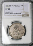 1887-Cn NGC XF 45 Mexico 50 Centavos Culiacan Mint 76k Silver Coin (23071403C)