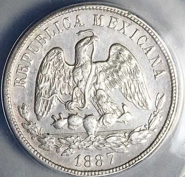 1887-Mo ANACS AU 55 Mexico 50 Centavos Balance Scale Silver 88k Coin (25062701C)