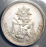 1887-Mo ANACS AU 55 Mexico 50 Centavos Balance Scale Silver 88k Coin (25062701C)