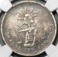 1892-Cn NGC XF 40 Mexico 50 Centavos Culiacan Mint 8k Silver Coin (23090503C)