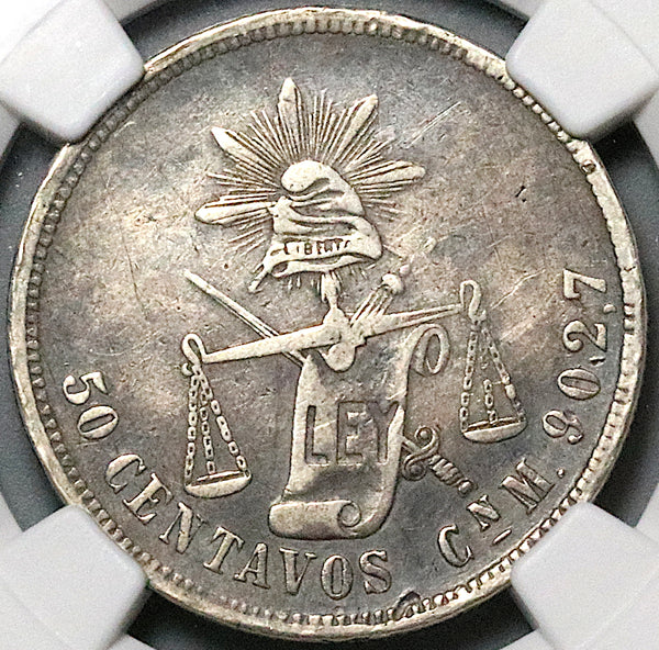 1892-Cn NGC XF 40 Mexico 50 Centavos Culiacan Mint 8k Silver Coin (23090503C)