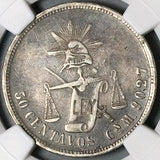 1892-Cn NGC XF 40 Mexico 50 Centavos Culiacan Mint 8k Silver Coin (23090503C)