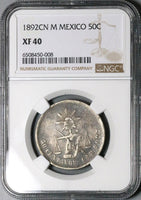 1892-Cn NGC XF 40 Mexico 50 Centavos Culiacan Mint 8k Silver Coin (23090503C)