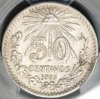 1905 PCGS AU Mexico 50 Centavos 9 Over Inverted 9 Mint Error Silver Coin (25062204C)