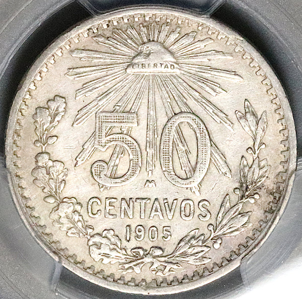 1905 PCGS AU Mexico 50 Centavos 9 Over Inverted 9 Mint Error Silver Coin (25062204C)