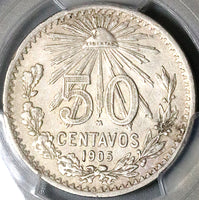 1905 PCGS AU Mexico 50 Centavos 9 Over Inverted 9 Mint Error Silver Coin (25062204C)