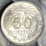 1920 PCGS MS 66+ Mexico 50 Centavos Mint State SIlver Coin POP 1/2 (24030902D)