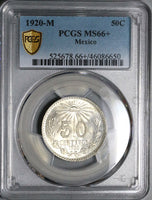 1920 PCGS MS 66+ Mexico 50 Centavos Mint State SIlver Coin POP 1/2 (24030902D)