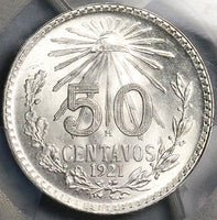 1921 PCGS MS 66 Mexico 50 Centavos GEM Mint State SIlver Coin (25011602C)
