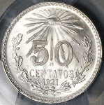 1921 PCGS MS 66 Mexico 50 Centavos GEM Mint State SIlver Coin (25011602C)