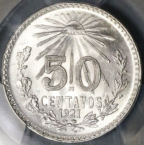 1921 PCGS MS 66 Mexico 50 Centavos GEM Mint State SIlver Coin (25011602C)