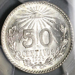 1920 PCGS MS 66 Mexico 50 Centavos Mint State Key Date SIlver Coin POP 2/2 (24030901D)