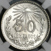 1935 NGC MS 65 Mexico 50 Centavos GEM 1 Year Type Silver Coin (25020702C)