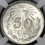 1935 NGC MS 65 Mexico 50 Centavos GEM 1 Year Type Silver Coin (25020702C)