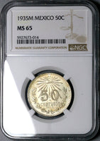 1935 NGC MS 65 Mexico 50 Centavos GEM 1 Year Type Silver Coin (25053001C)