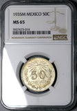 1935 NGC MS 65 Mexico 50 Centavos GEM 1 Year Type Silver Coin (25053001C)