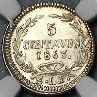 1863-SLP NGC MS 61 Mexico 5 Centavos San Luis Potosi Rare Silver Coin (23082302D)