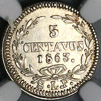 1863-SLP NGC MS 61 Mexico 5 Centavos San Luis Potosi Rare Silver Coin (23082302D)