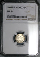 1863-SLP NGC MS 61 Mexico 5 Centavos San Luis Potosi Rare Silver Coin (23082302D)