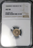 1868-Mo NGC AU 58 Mexico 5 Centavos Cap Rays Rare Silver Coin (26062502C)