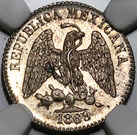 1869/8-Mo NGC MS 64 Mexico 5 Centavos Mint State Silver 40k Coin (23051701C)