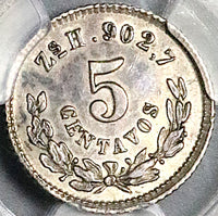 1870-Zs PCGS AU Mexico 5 Centavos Zacatecas Mint 40k Silver Coin (25082602C)