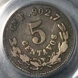 1871-Cn PCGS F 12 Mexico 5 Centavos Culiacan Rare 14k Silver Coin (26102602C)