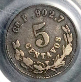 1871-Cn PCGS F 12 Mexico 5 Centavos Culiacan Rare 14k Silver Coin (26102602C)