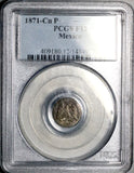 1871-Cn PCGS F 12 Mexico 5 Centavos Culiacan Rare 14k Silver Coin (26102602C)