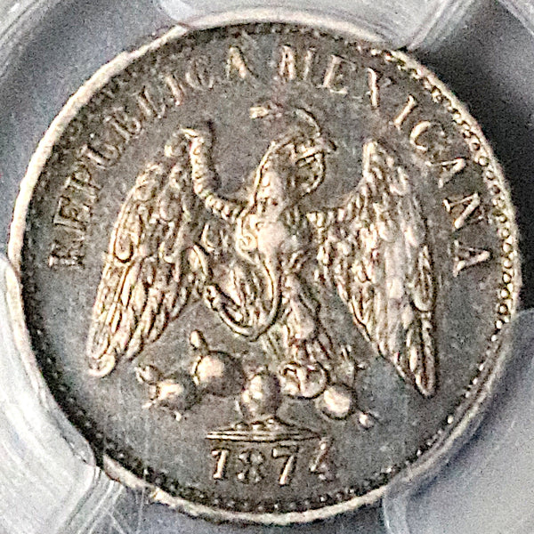 1874-As PCGS AU 50 Mexico 5 Centavos Alamos Mint Rare Coin POP 2/0 (24010402C)