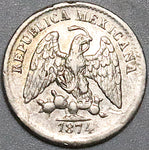 1874-Mo M Mexico 5 Centavos XF Scarce Silver Coin (25071501R)