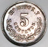 1876/5-Mo NGC MS 62 Mexico 5 Centavos Overdate Rare Silver Coin POP 2/4 (26102206C)