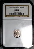 1876/5-Mo NGC MS 62 Mexico 5 Centavos Overdate Rare Silver Coin POP 2/4 (26102206C)